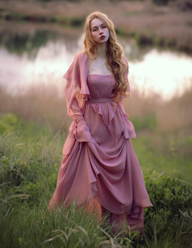 Flowy Carnation Pink A Line Long Sleeve Prom Dress Evening Dress Formal Dress DP3154