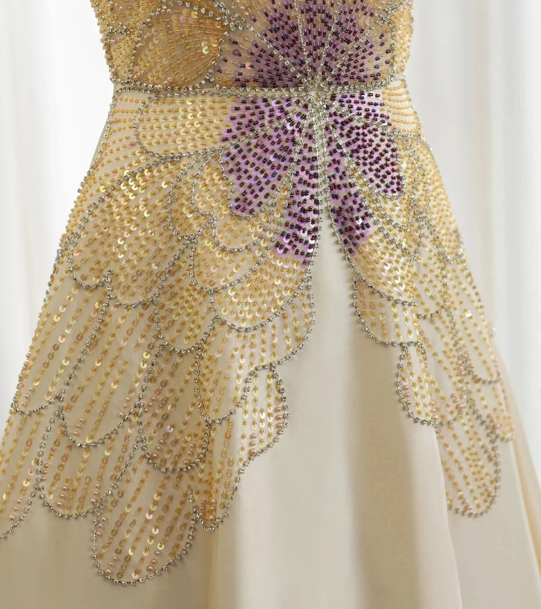 A Line Sweetheart Neck Beads Light Yellow Satin Long Prom Dress Evening Dress DP1474