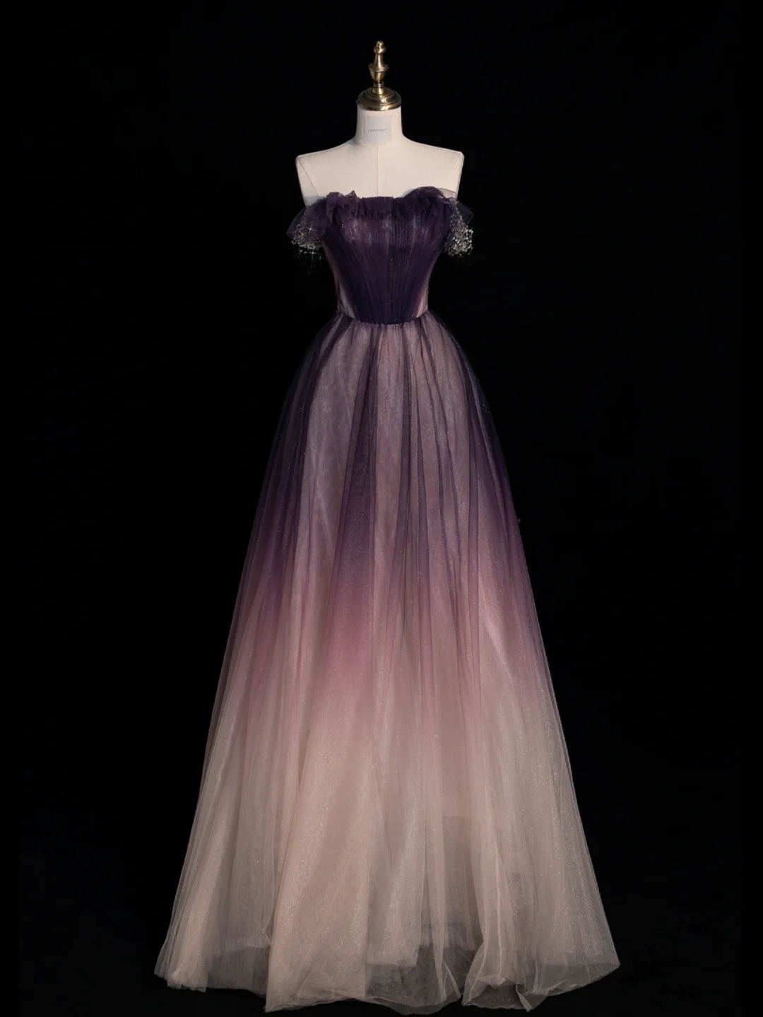 New A Line Off the Shoulder Purple Ombre Tulle Prom Dress Graduation Prom Dress DP2149