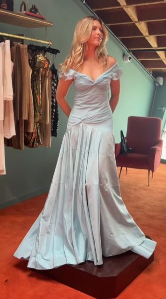 Retro Style A Line Off the Shoulder Blue Satin Long Party Dress Prom Dress DP2216