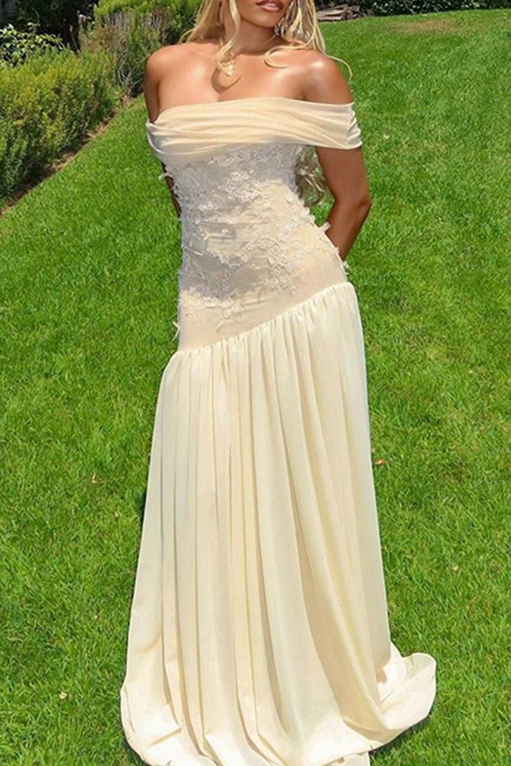 Light Beige Off-the-Shoulder Satin Long Prom Dress Evening Dress DP1267