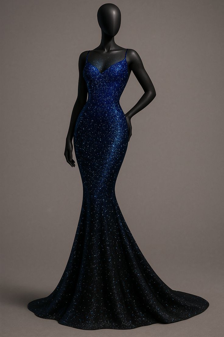 Shiny Blue Ombre Mermaid Sexy Sequin Long Sweep Party Dress Evening Dress Date Dress DP2943