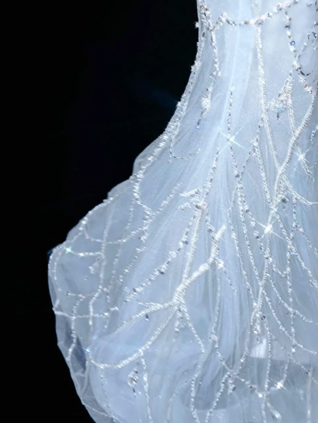 Blue Mermaid V Neck Rhinestone Tulle Long Prom Dress Party Dress DP2755