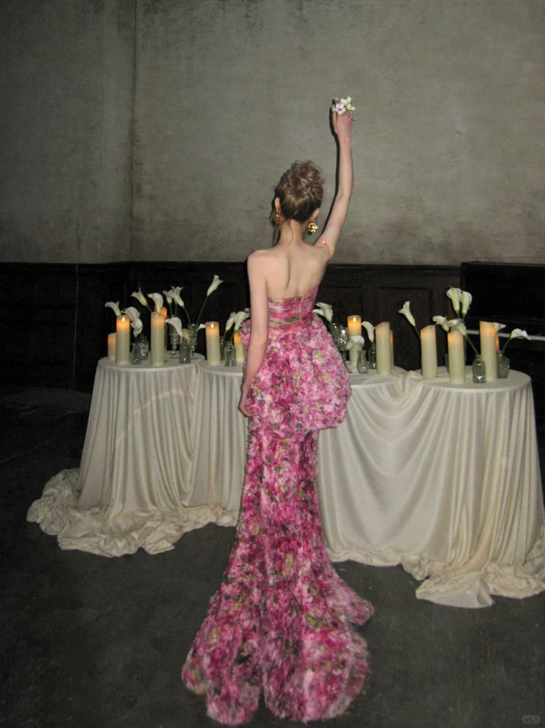 Pink Mermaid Strapless Printed Floral Chiffon Long Party Dress Prom Dress DP2524