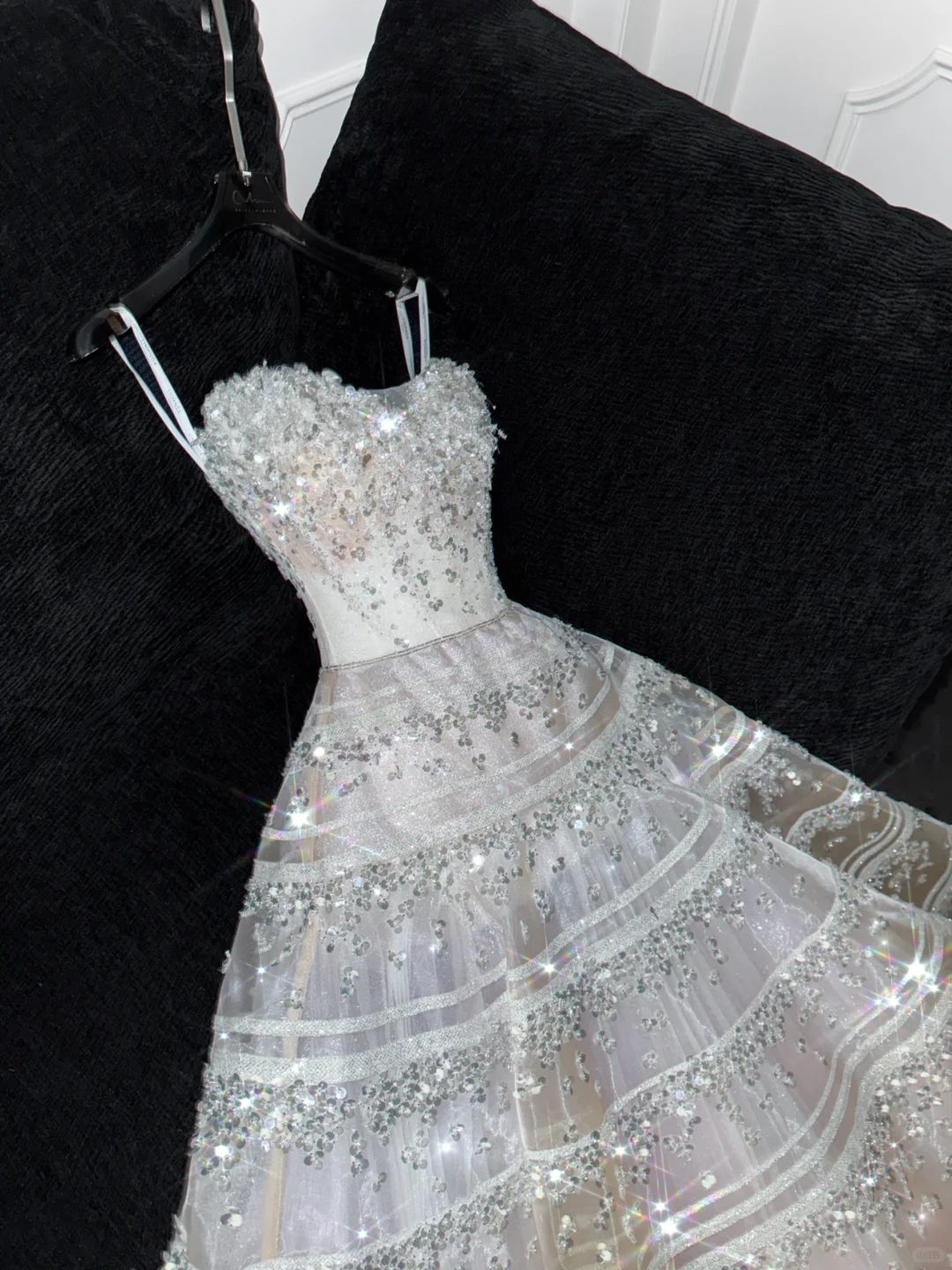Stunning A Line Strapless Beaded Sequin White Tulle Long Prom Dress Party Dress DP2574