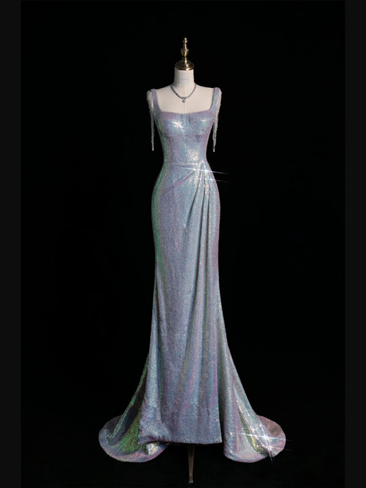 Shiny Mermaid Straps Beaded Sequin Long Sweep Prom Dress Graduation Prom Dress DP2194