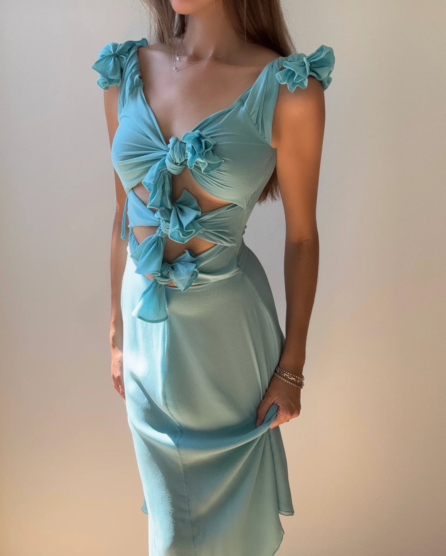 Stunning Blue A Line Straps Chiffon Homecoming Dress Outfits DP3745