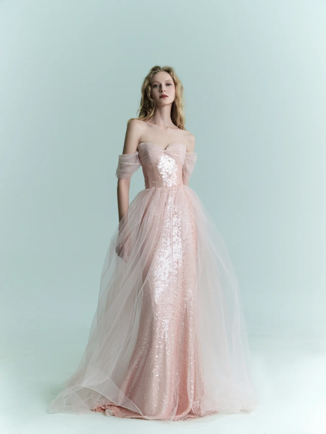 Shiny Pink Mermaid Off the Shoulder Tulle Sequin Party Dress Prom Dress Formal Gown DP3725