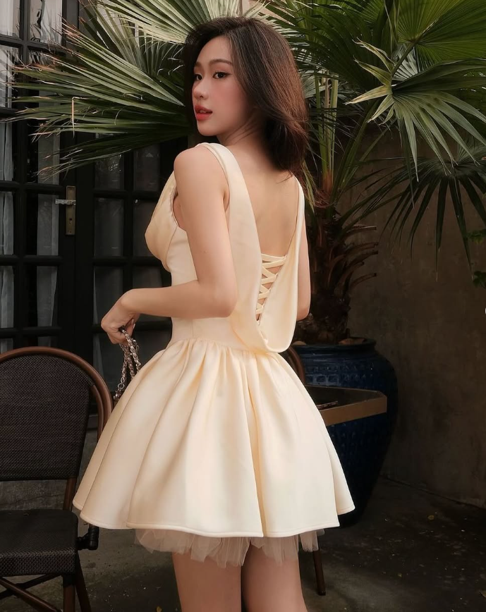 Cute A Line Strap Champagne Satin Short Homecoming Dress Birthday Dress DP1690