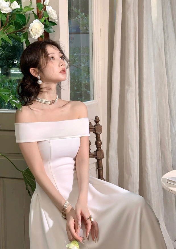 Elegant Simple A Line Off the Shoulder White Satin Prom Dress Evening Dress DP5266