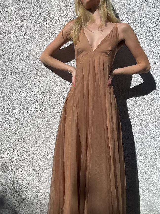 Simple A Line Spaghetti Strap Tulle Long Prom Dress Graduation Prom Dress DP2043