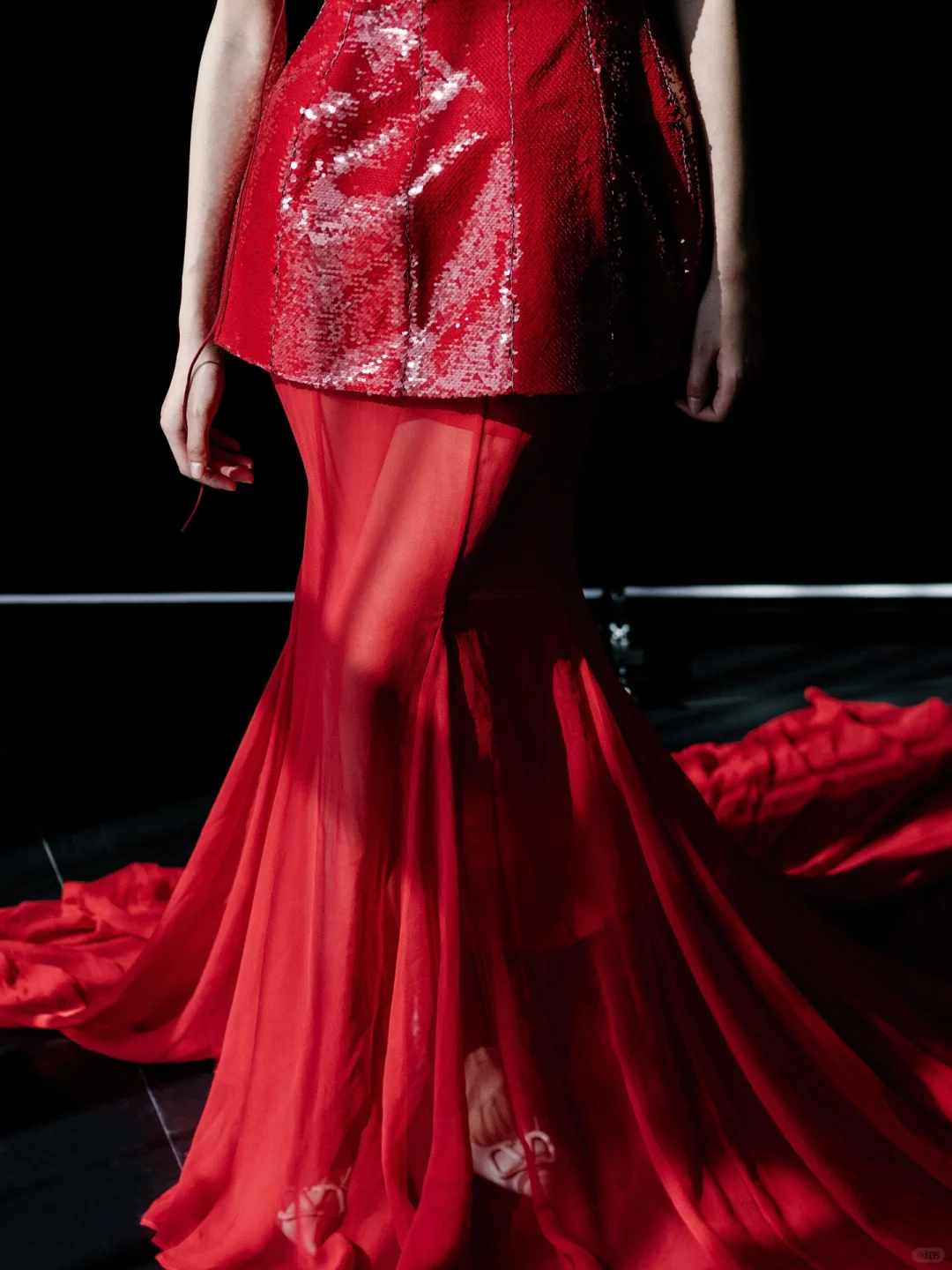 Shiny Mermaid Spaghetti Strap Red Sequin Chiffon Long Party Dress Prom Dress DP2536