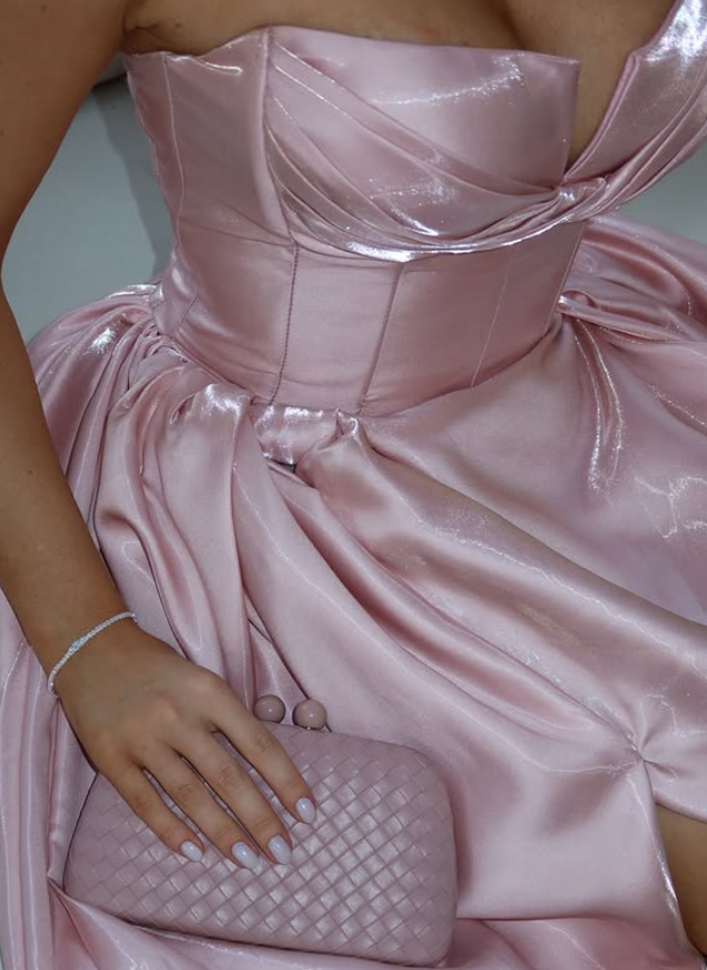 Cute Pink A Line Strapless Satin Long Prom Dress Evening Dress DP6223