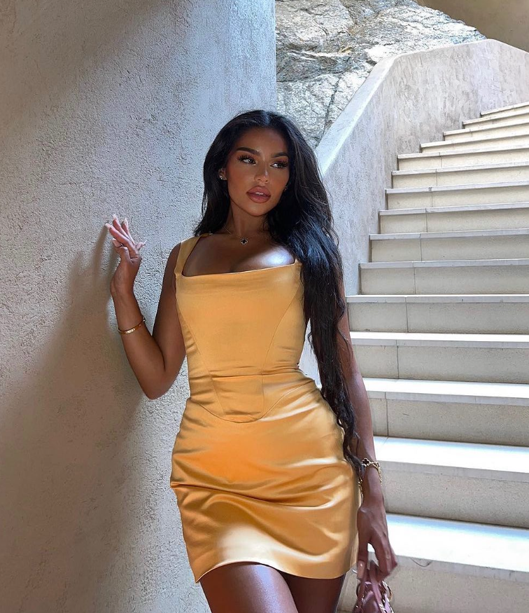 Cute Sheath Strap Satin Short Party Dress Evening Dress DP2279