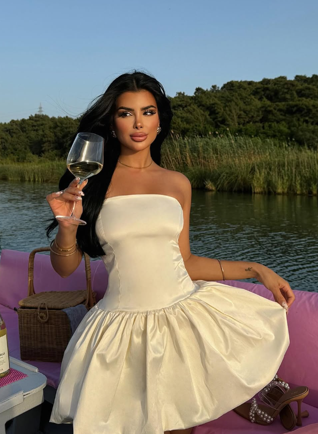 Simple A Line Strapless Ivory Satin Short Homecoming Dress Cocktail Dress DP3192