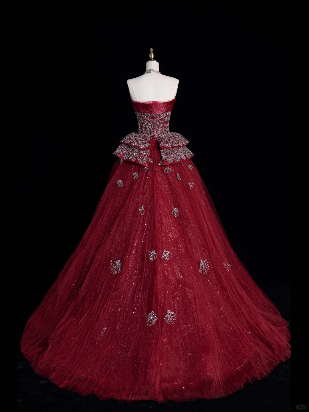 Gorgeous A Line Strapless Beaded Sequin Burgundy Tulle Long Prom Dress Evening Dress DP2174