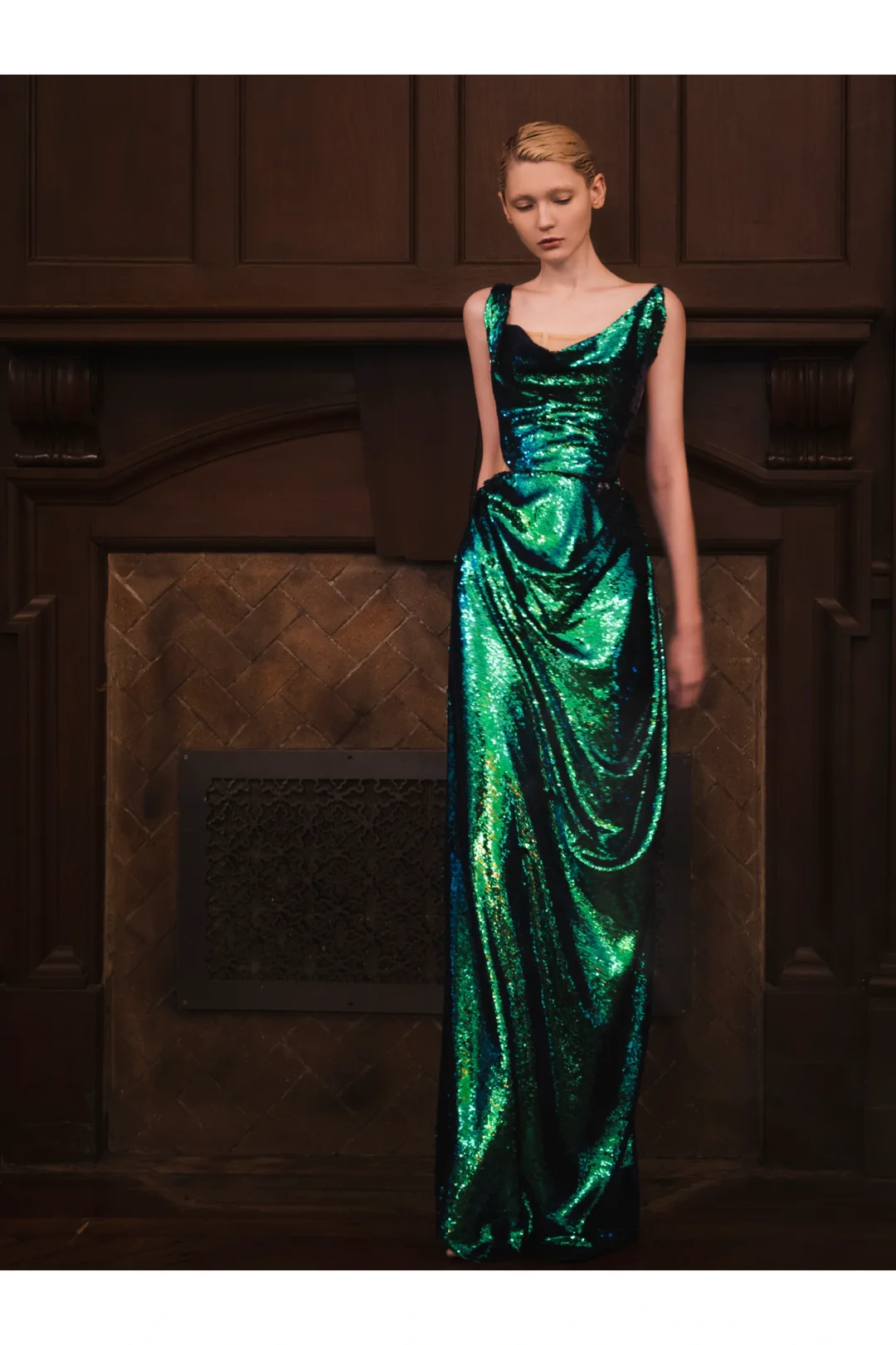 Green A Line Straps Sequin Open Back Prom Dress Wedding Party Dress DP2627