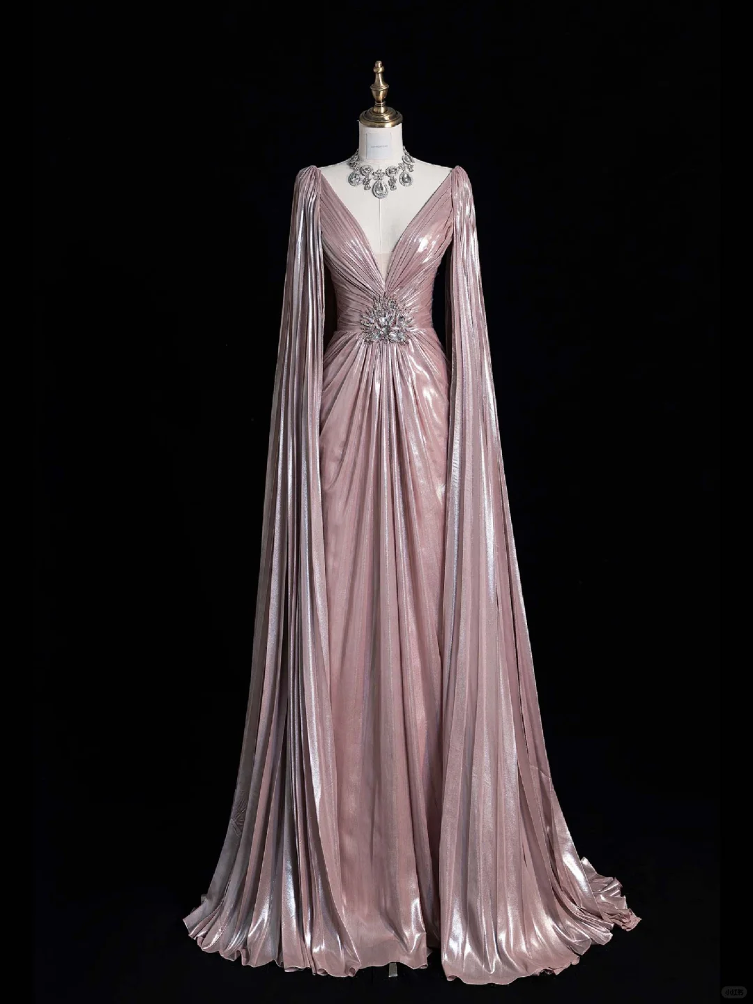 Elegant A Line V Neck Beaded Pink Satin Long Prom Dress Graduation Prom Dress DP2143