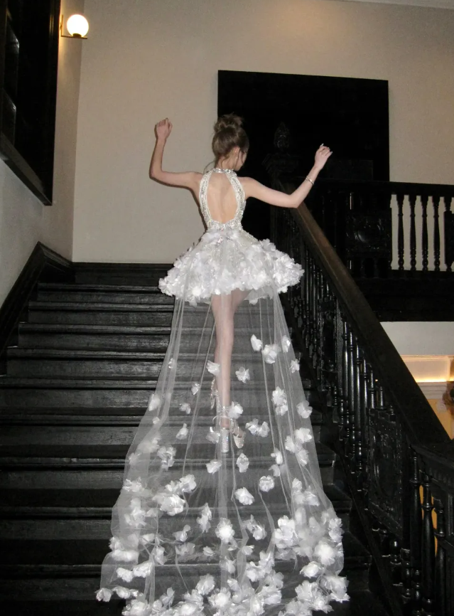 Shiny Exquisite Silver Floral Sequin A Line Halter Tulle Short Homecoming Dress Birthday Dress DP3083