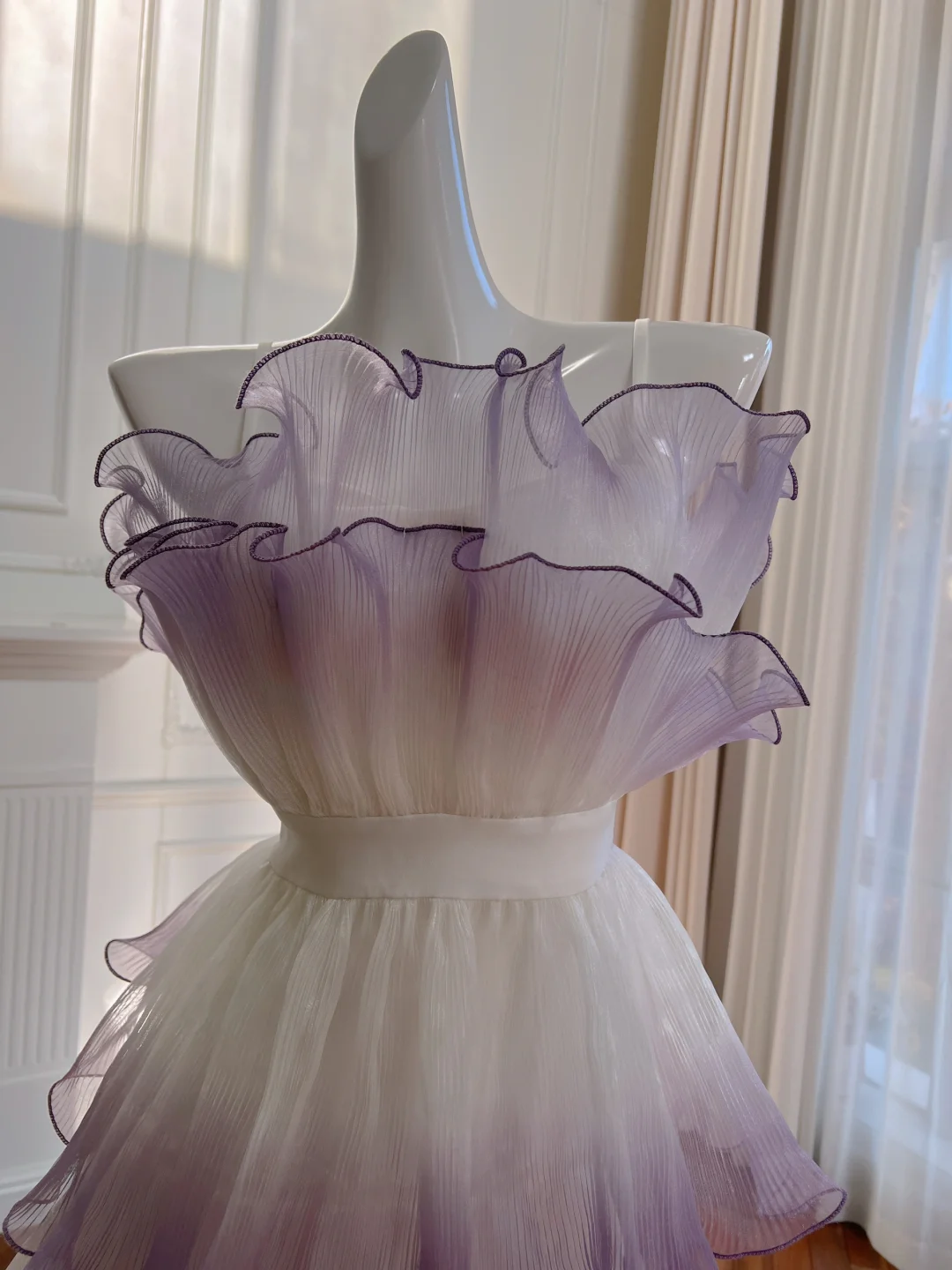 Stunning A Line Strapless Purple Ombre Layered Organza Homecoming Dress Wedding Guest Dress DP2455