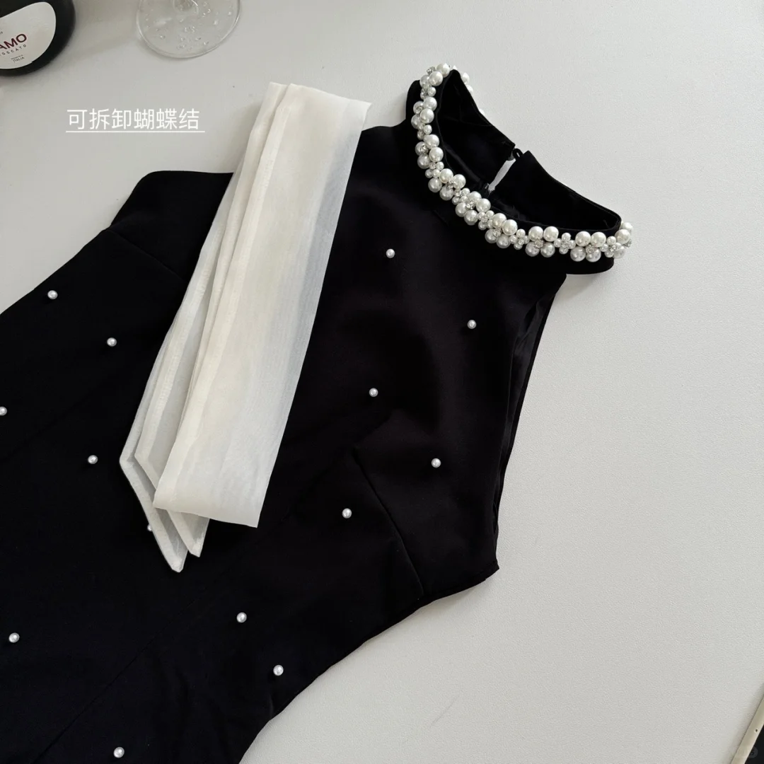 Cute A Line Halter Pearl Black Satin Short Homecoming Dress Cocktail Dress DP2674