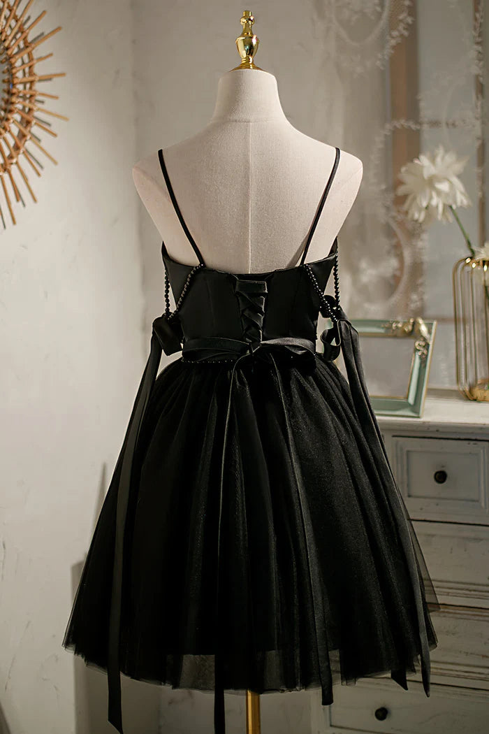 Sexy Spaghetti Straps Beading Satin Bow Short Homecoming Dresses DP972