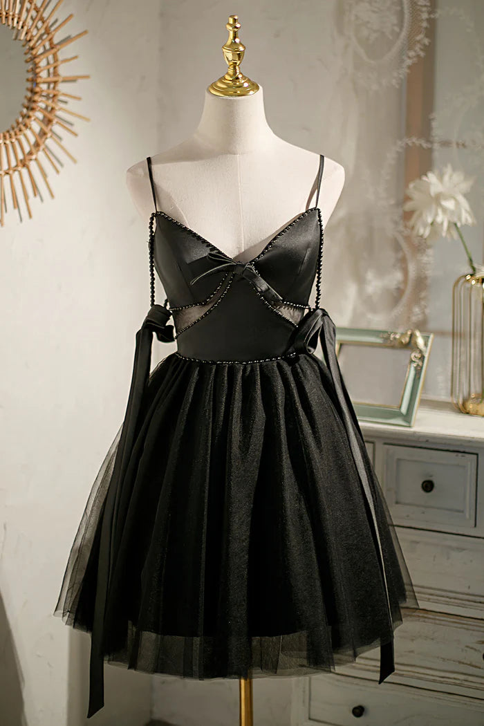 Sexy Spaghetti Straps Beading Satin Bow Short Homecoming Dresses DP972