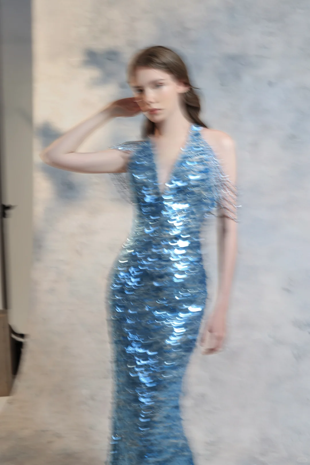 Sexy Blue Mermaid V Neck Beaded Sequin Open Back Long Prom Dress Formal Dress DP3332