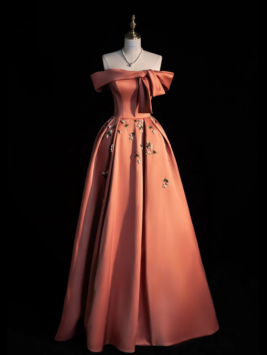 Elegant A Line Off the Shoulder Flower Beaded Satin Party Dress Evening Dress DP2285