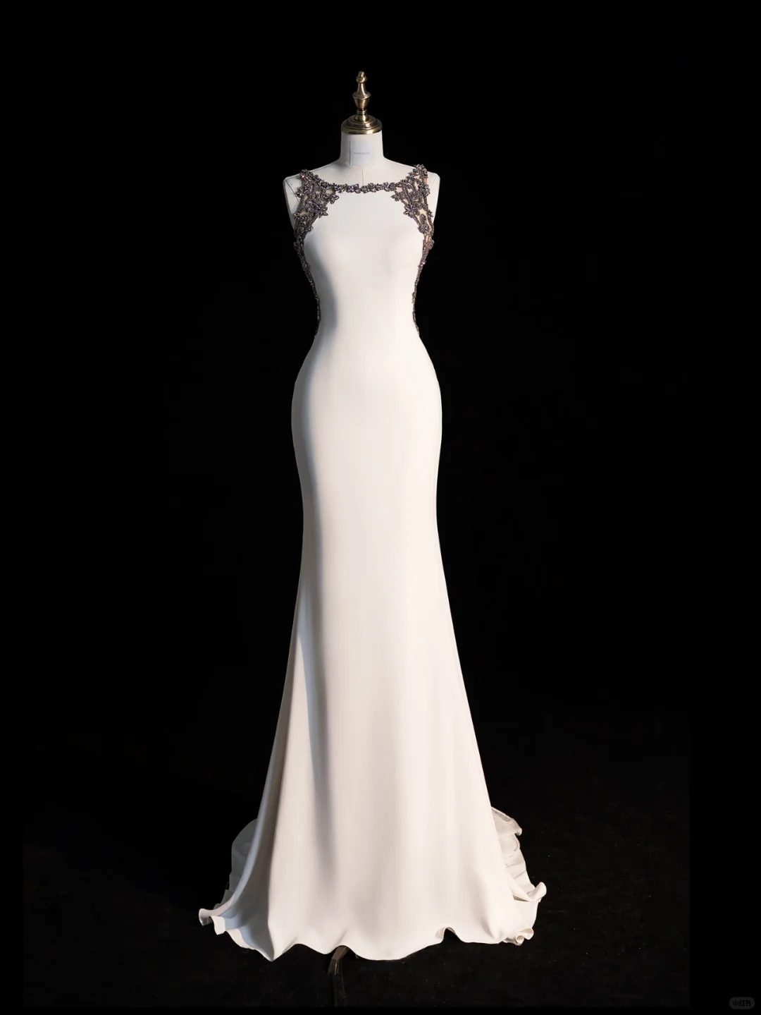 Elegant Mermaid Strap Beaded White Satin Long Prom Dress Evening Dress DP2183