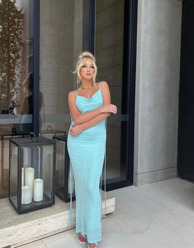 Sexy Sheath Spaghetti Strap Blue Velvet Open Back Long Prom Dress Evening Dress DP1896