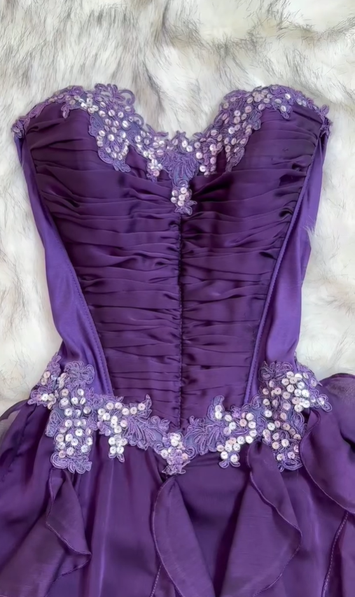 Purple Vintage A Line Sweetheart Neck Ruffle Chiffon Prom Dress DP5158