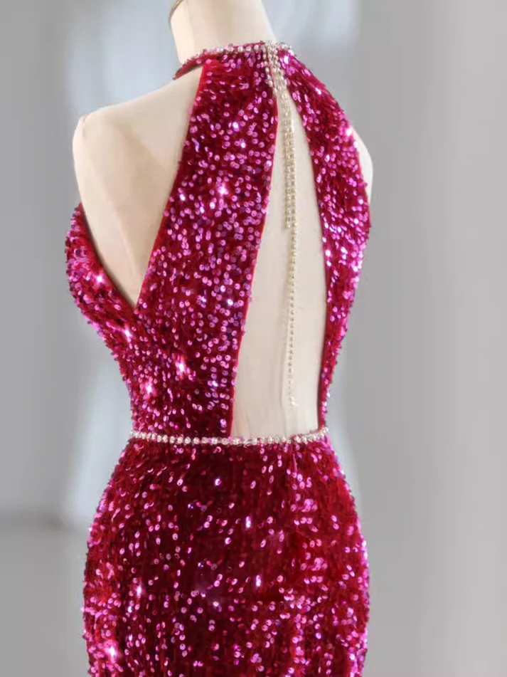 Modest Mermaid Backless Sequin Prom Dress Long Evening Dress DP253