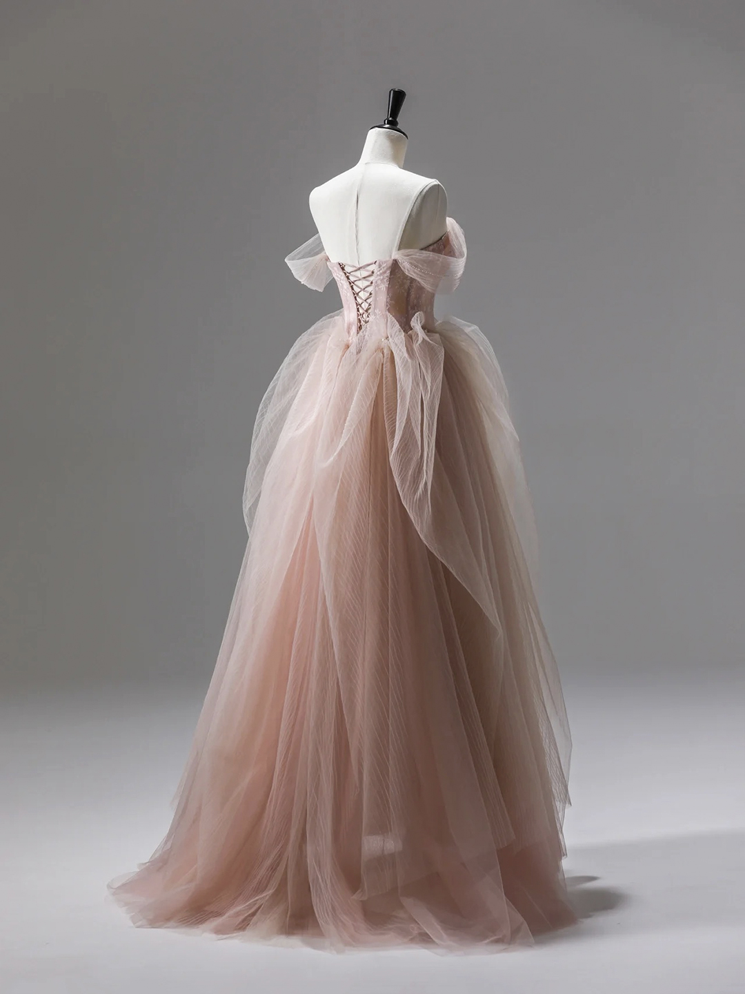 Elegant Pink Tulle Lace Long Prom Dress A Line Evening Dress DP396