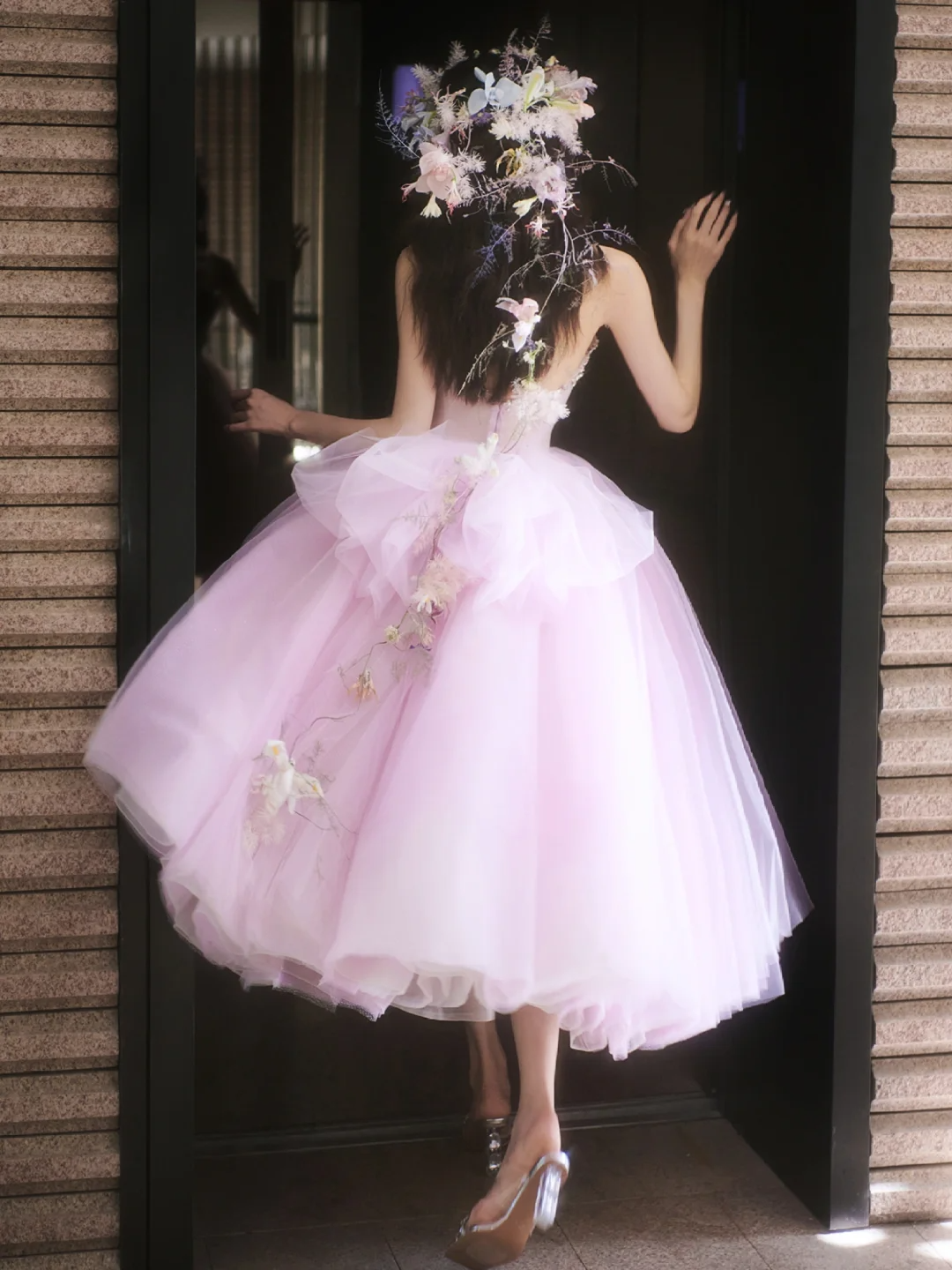 Gentle A Line Strapless Rhinestone Purple Tulle Party Dress Evening Dress DP2708