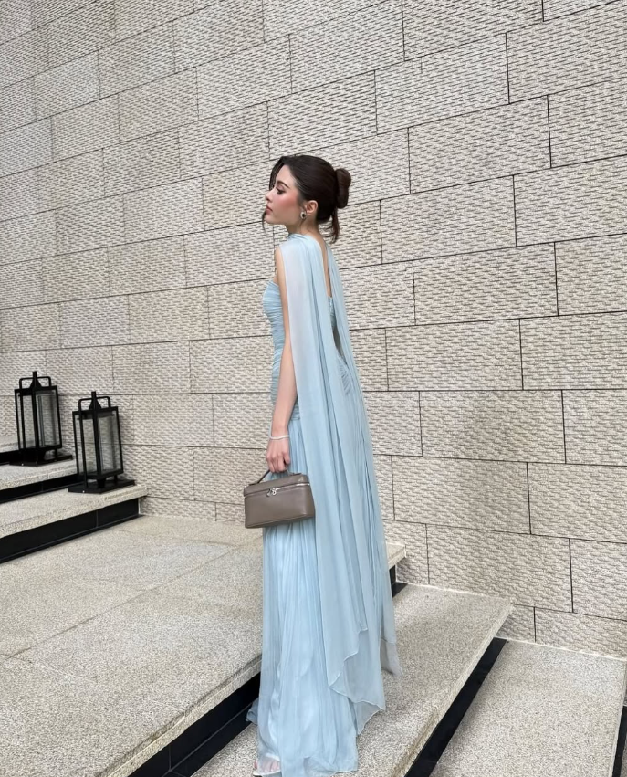 Baby Blue A Line Strapless Pleated Chiffon Long Prom Dress Party Dress DP2582