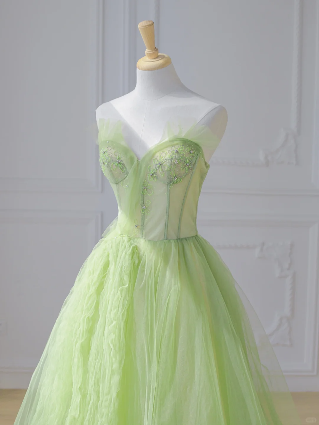 Green A Line Sweetheart Neck Beaded Tulle Long Prom Dress Party Dress DP2723
