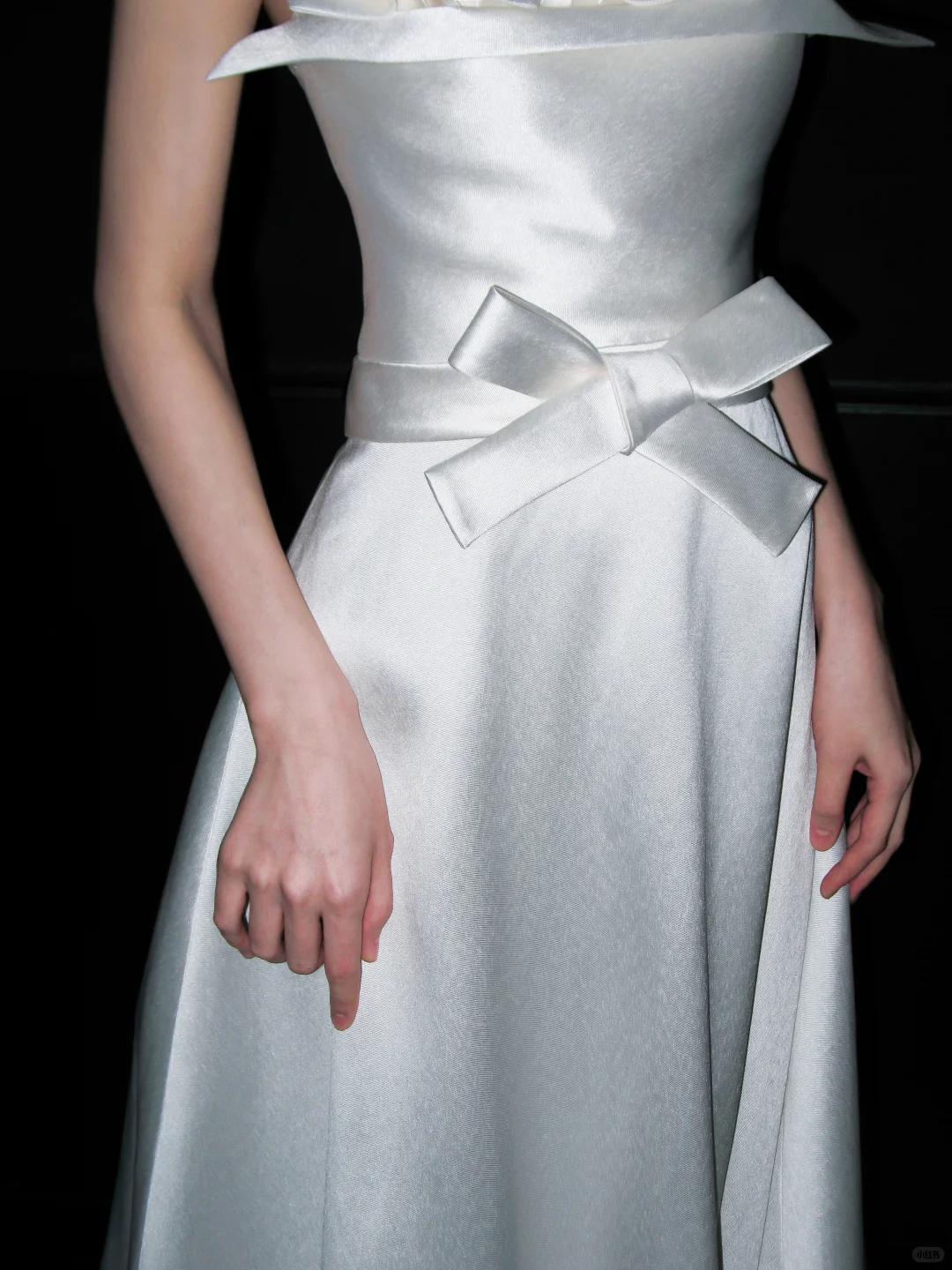 Elegant White Bow A Line Strapless Satin Long Wedding Dress DP4407