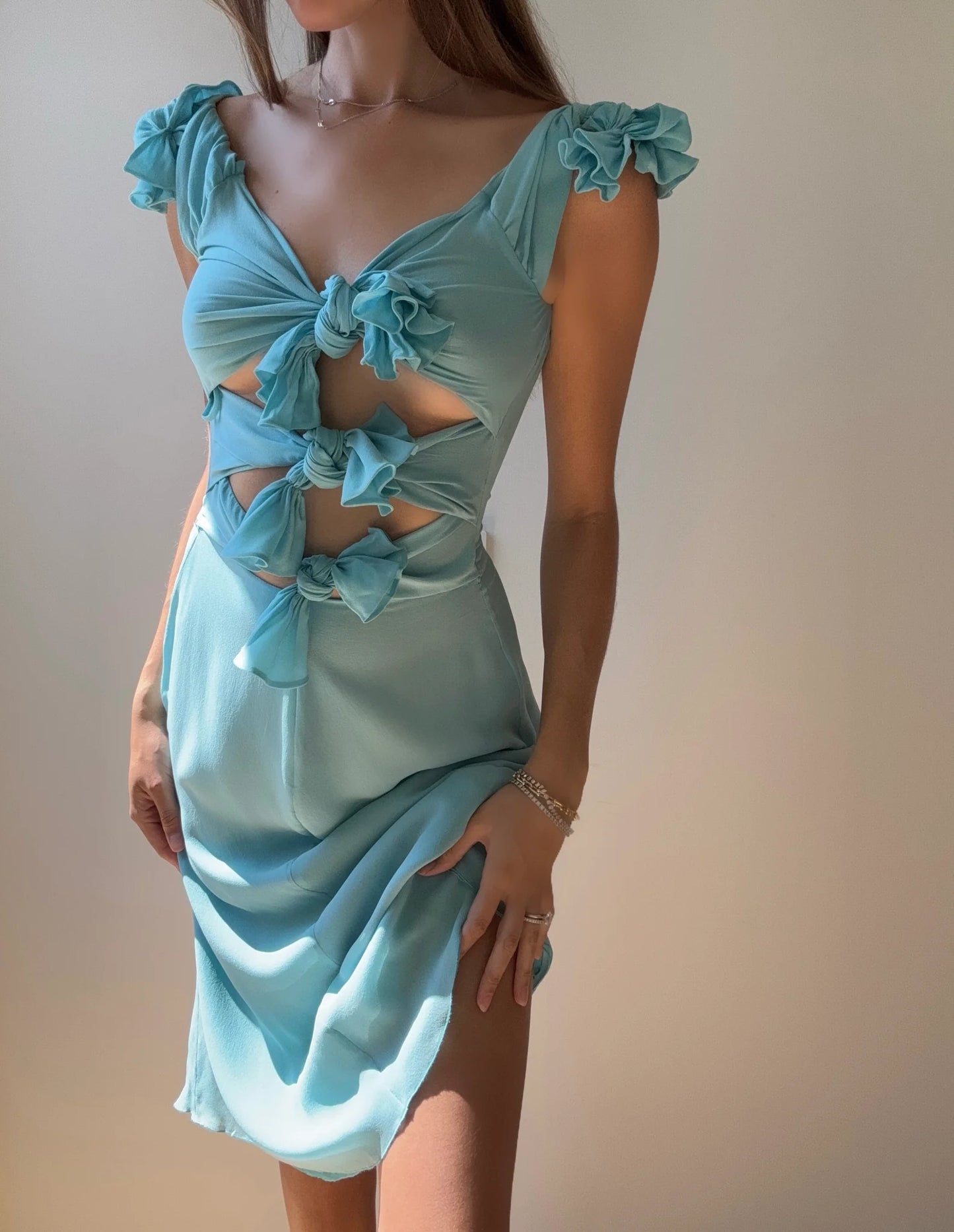 Stunning Blue A Line Straps Chiffon Homecoming Dress Outfits DP3745