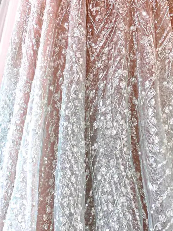 Pretty A Line High Neckline Sequin Long Evening Dress Prom Dress with Beads DP1269