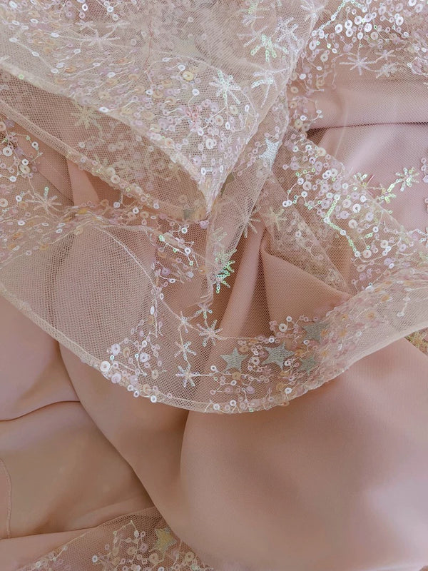 Elegant A Line Straps Pink Sequin Tulle Prom Dress Evening Dress DP1262