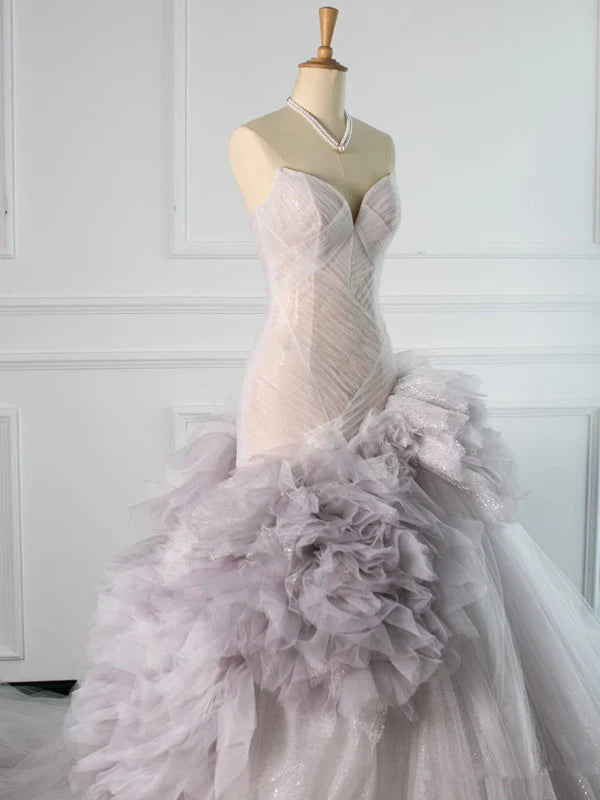 Mermaid Strapless Tulle Long Prom Dresses Party Gown Evening Dress DP1252