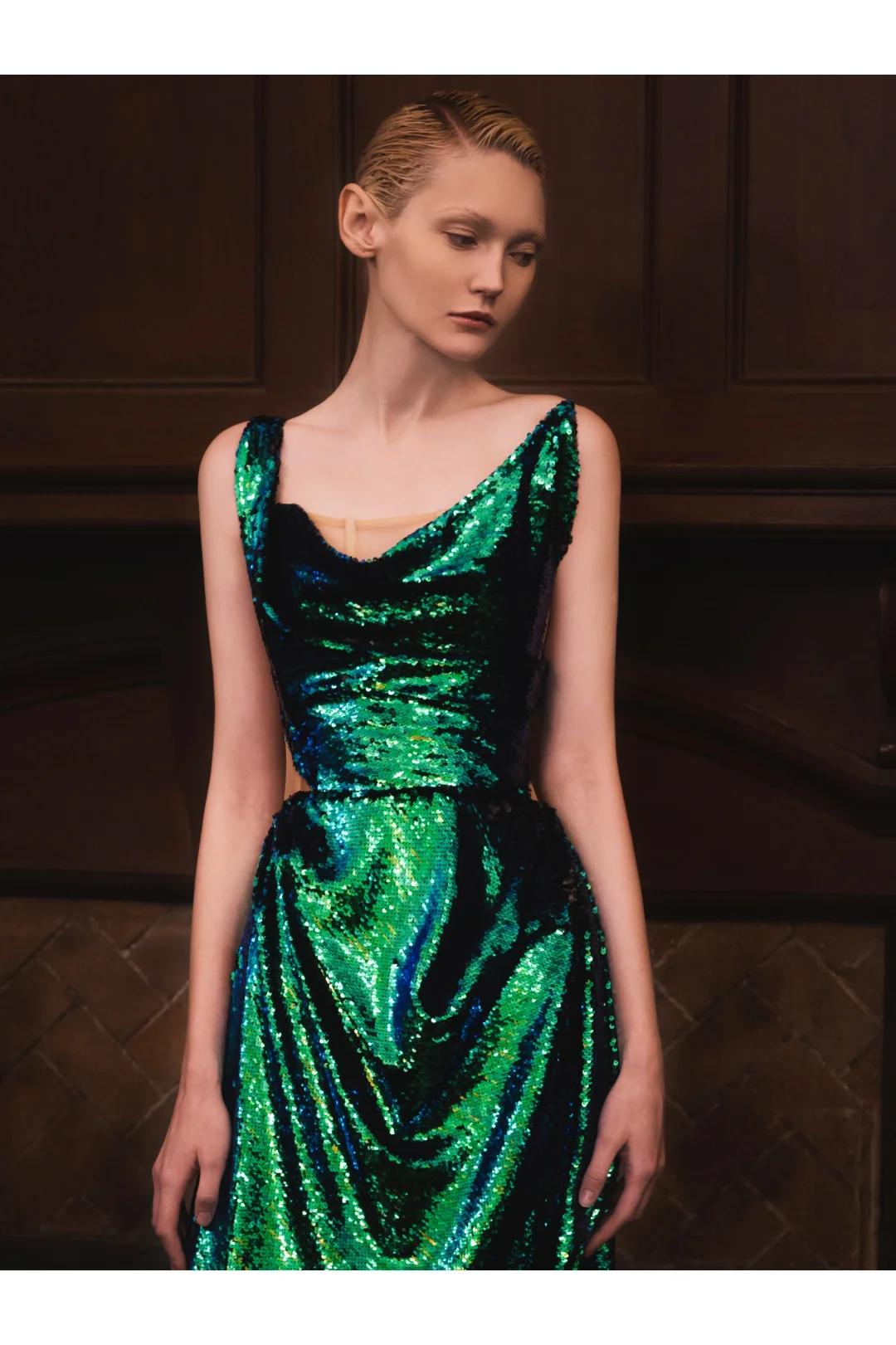 Green A Line Straps Sequin Open Back Prom Dress Wedding Party Dress DP2627
