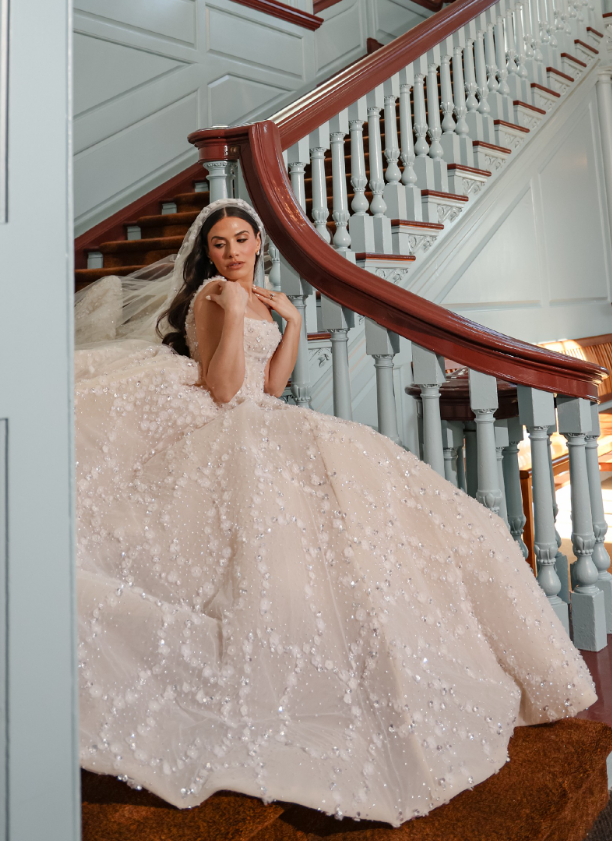 Gorgeous Ball Gown Spaghetti Strap Beaded Tulle Long Sweep Wedding Dress DP1874
