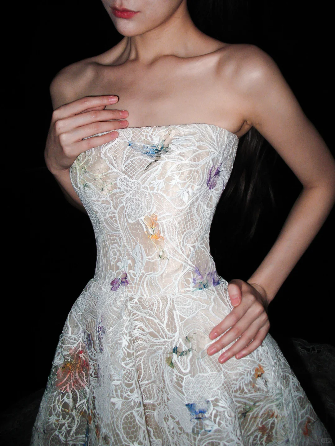 Colorful A Line Strapless White Exquisite Lace Long Wedding Dress DP8083