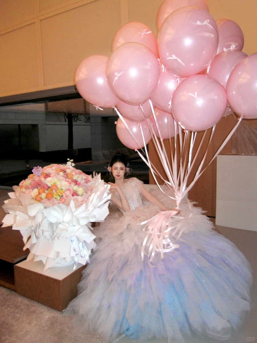 Gorgeous Ball Gown Strapless Feather Layered Tulle Long Party Dress Evening Dress DP2545