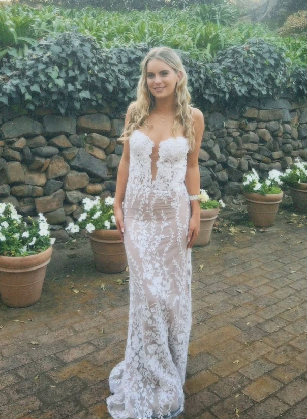Elegant Sheath V Neck Appliques Tulle Prom Dress Evening Dress DP1490