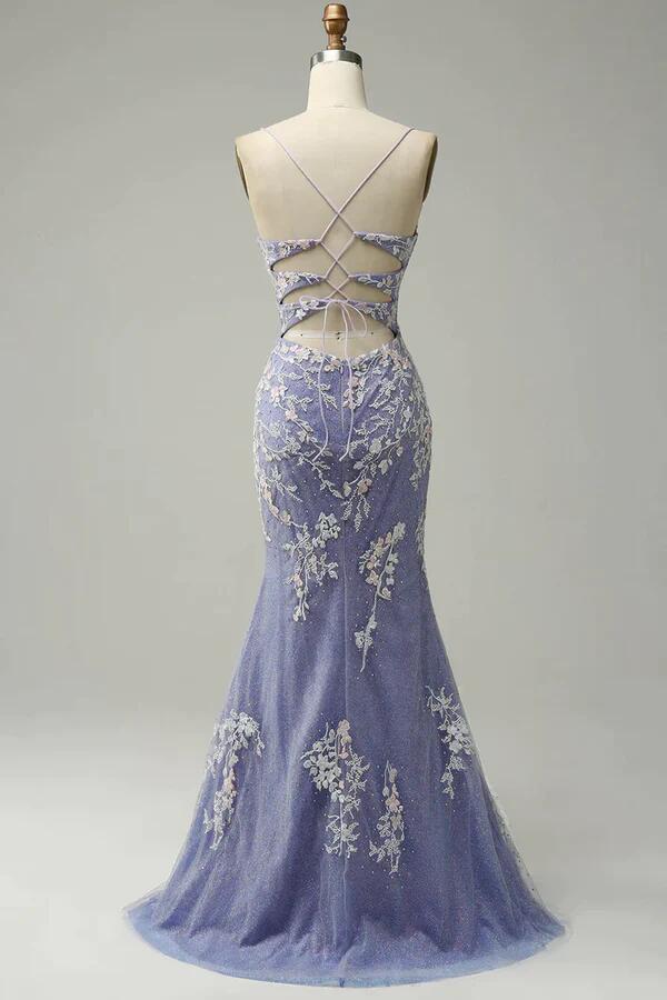 Fashion Mermaid Blue Applique Long Prom Dress Evening Dress DP045