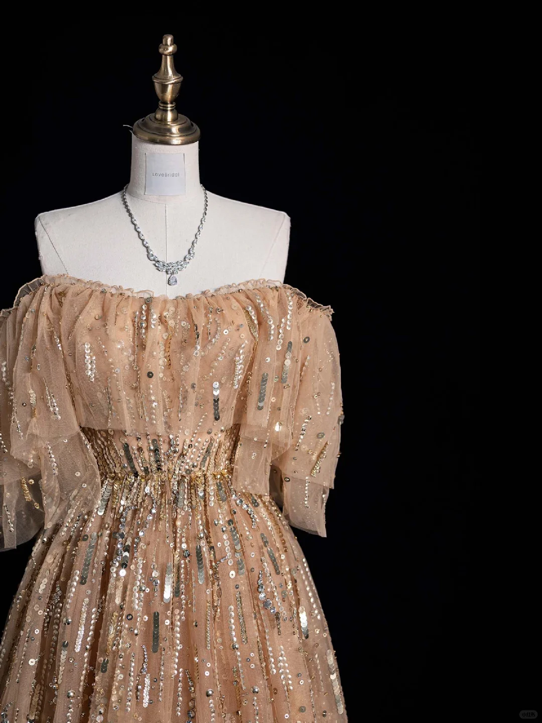 Elegant A Line Off the Shoulder Sequin Champagne Tulle Long Prom Dress Graduation Prom Dress DP2012