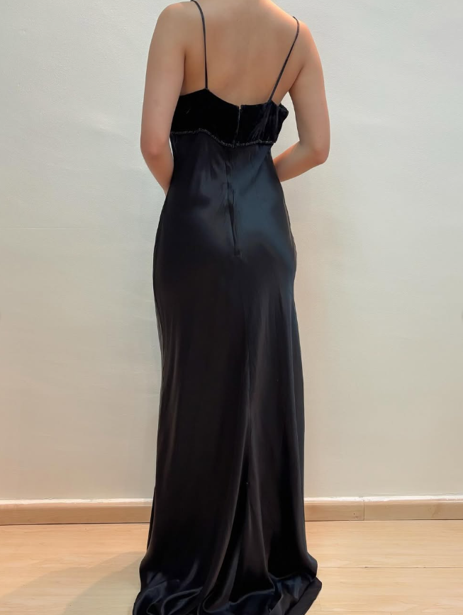 Elegant Sheath Spaghetti Strap Velvet Satin Long Prom Dress Evening Dress DP1657